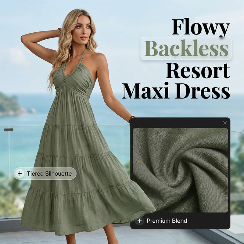 👗🚚💨 PROMO -50% + LIVRAISON GRATUITE dès 2 articles ! Robe Longue Dos Nu & Col Licou – Viscose Fluide, 3 Couleurs (S-XL)