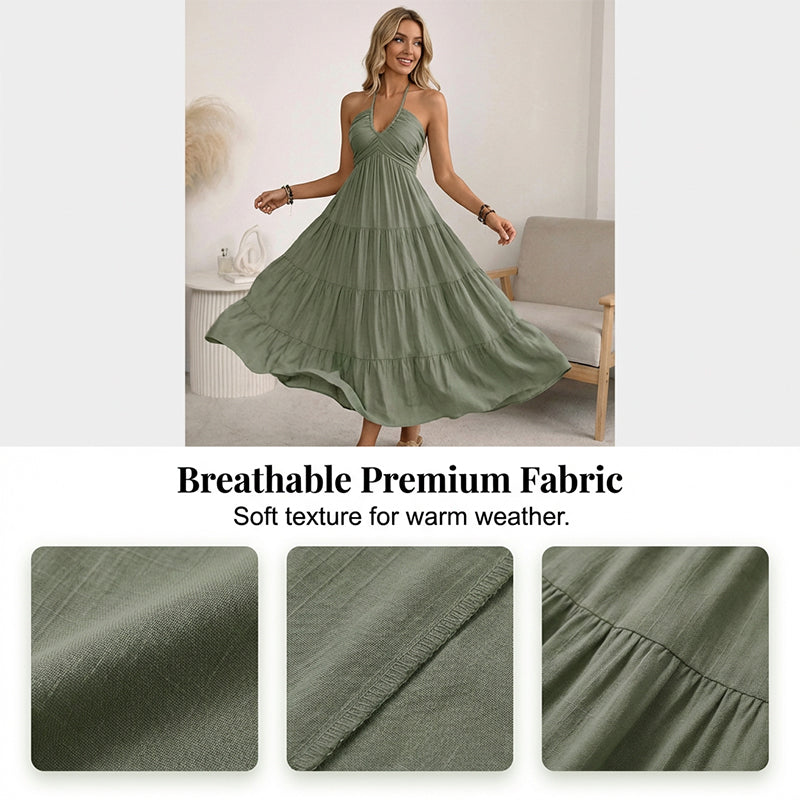 👗🚚💨 PROMO -50% + LIVRAISON GRATUITE dès 2 articles ! Robe Longue Dos Nu & Col Licou – Viscose Fluide, 3 Couleurs (S-XL)