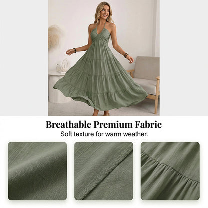 👗🚚💨 PROMO -50% + LIVRAISON GRATUITE dès 2 articles ! Robe Longue Dos Nu & Col Licou – Viscose Fluide, 3 Couleurs (S-XL)