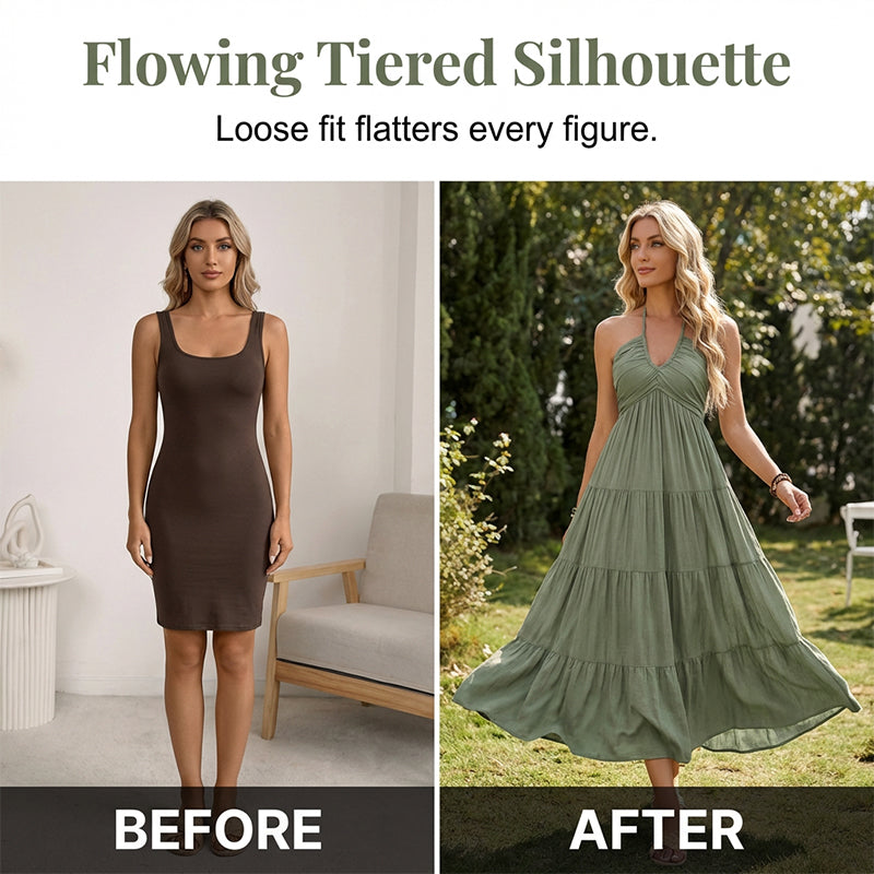 👗🚚💨 PROMO -50% + LIVRAISON GRATUITE dès 2 articles ! Robe Longue Dos Nu & Col Licou – Viscose Fluide, 3 Couleurs (S-XL)