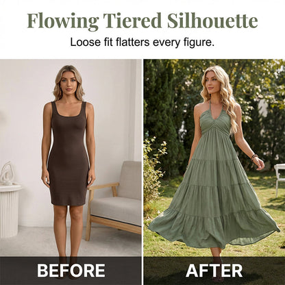 👗🚚💨 PROMO -50% + LIVRAISON GRATUITE dès 2 articles ! Robe Longue Dos Nu & Col Licou – Viscose Fluide, 3 Couleurs (S-XL)