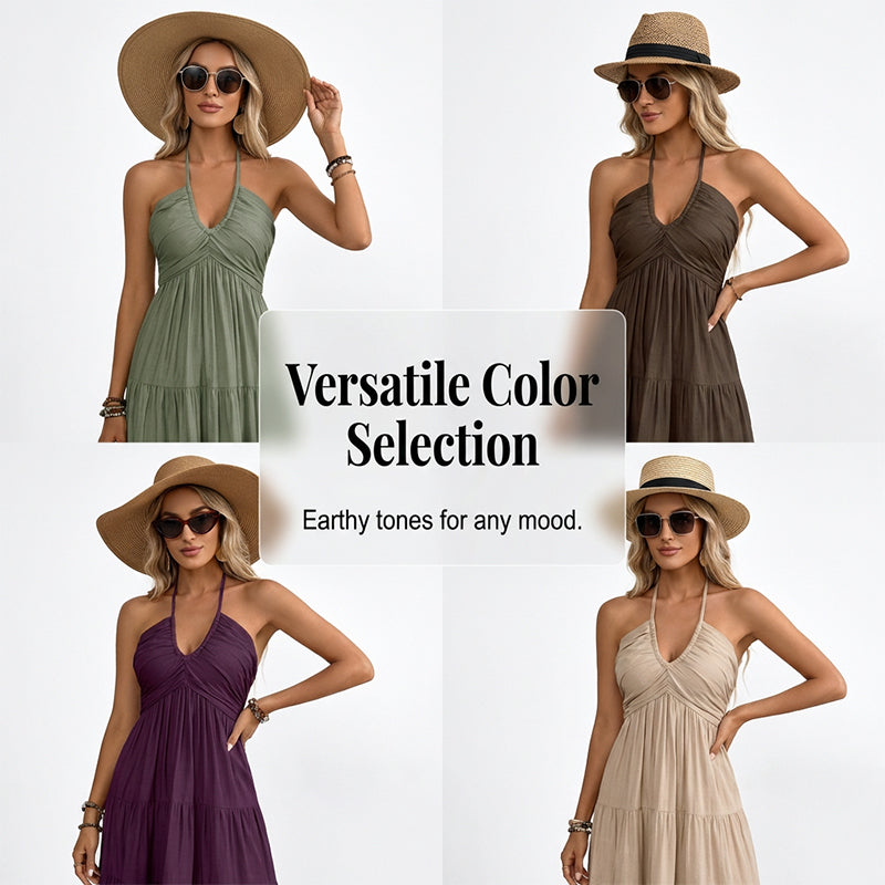👗🚚💨 PROMO -50% + LIVRAISON GRATUITE dès 2 articles ! Robe Longue Dos Nu & Col Licou – Viscose Fluide, 3 Couleurs (S-XL)
