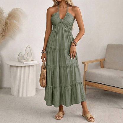 👗🚚💨 PROMO -50% + LIVRAISON GRATUITE dès 2 articles ! Robe Longue Dos Nu & Col Licou – Viscose Fluide, 3 Couleurs (S-XL)