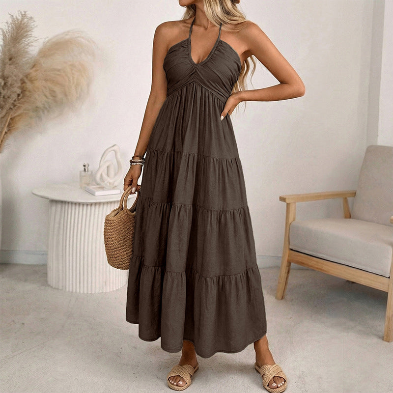 👗🚚💨 PROMO -50% + LIVRAISON GRATUITE dès 2 articles ! Robe Longue Dos Nu & Col Licou – Viscose Fluide, 3 Couleurs (S-XL)