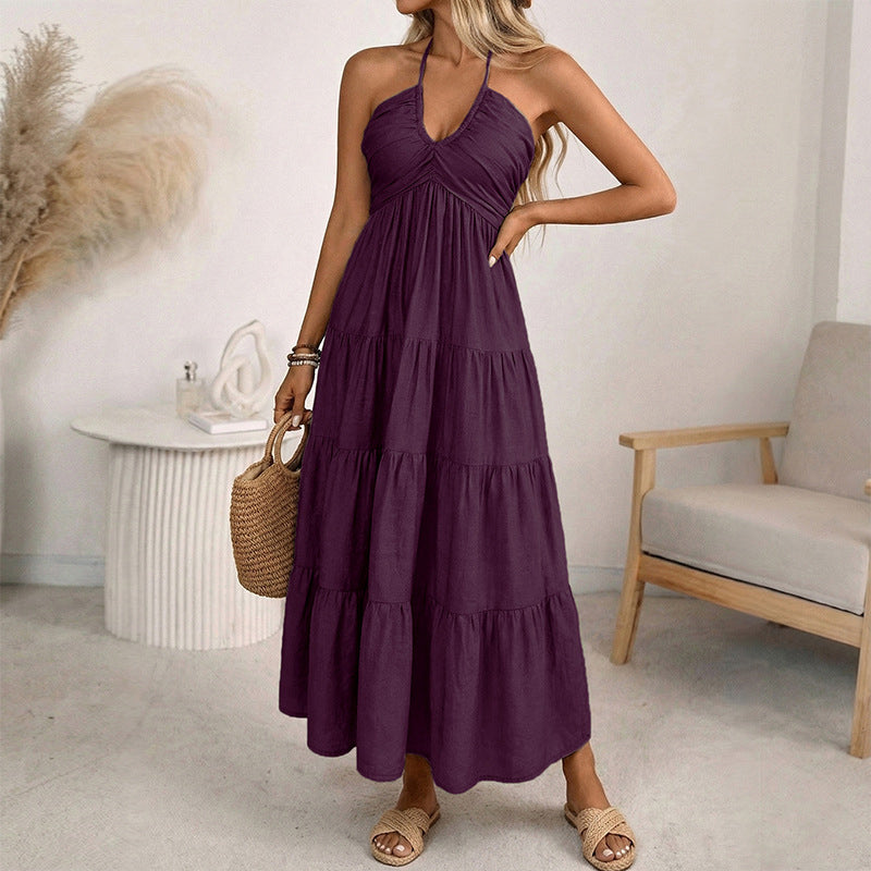 👗🚚💨 PROMO -50% + LIVRAISON GRATUITE dès 2 articles ! Robe Longue Dos Nu & Col Licou – Viscose Fluide, 3 Couleurs (S-XL)