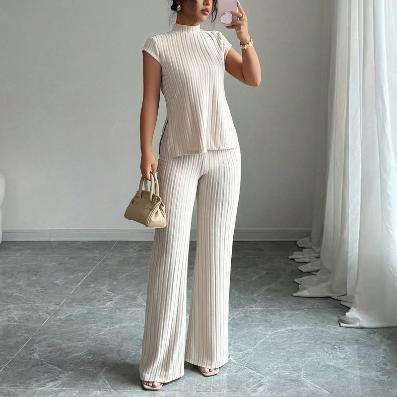 ✨🛒50 % de réduction🔥 Ensemble deux pièces composé d'un haut à col montant élégant et d'un pantalon à jambes larges