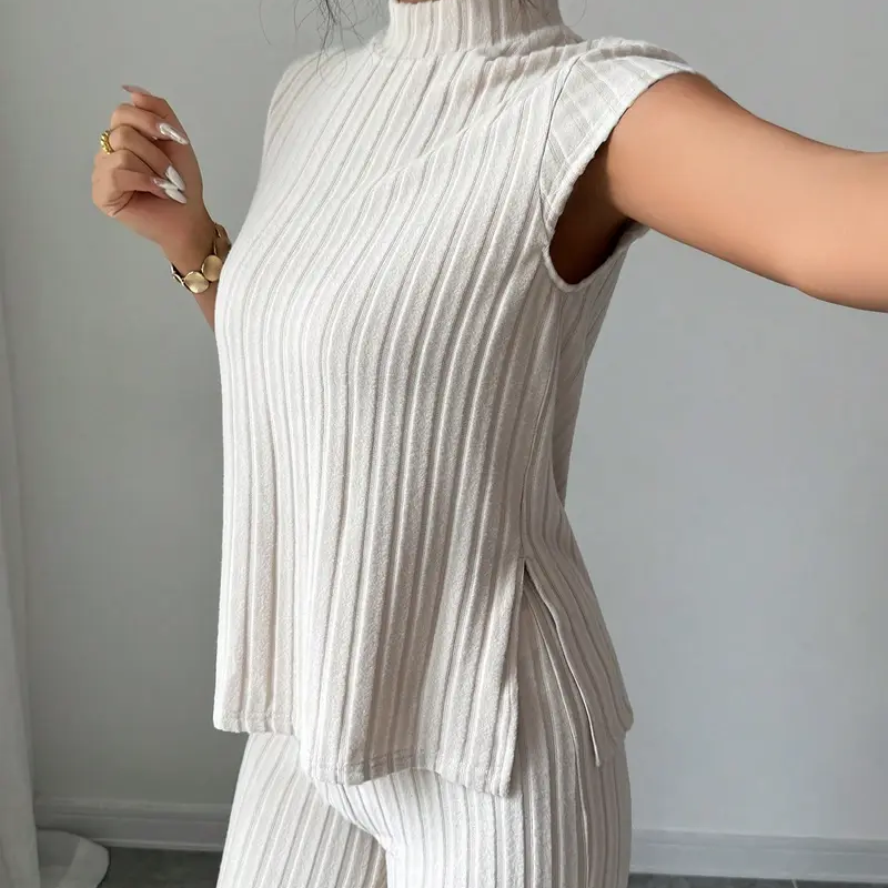 ✨🛒50 % de réduction🔥 Ensemble deux pièces composé d'un haut à col montant élégant et d'un pantalon à jambes larges