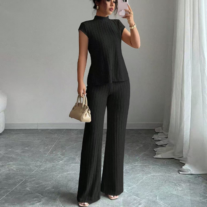 ✨🛒50 % de réduction🔥 Ensemble deux pièces composé d'un haut à col montant élégant et d'un pantalon à jambes larges