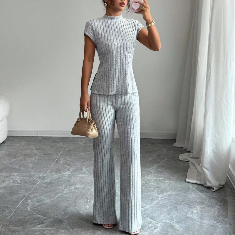 ✨🛒50 % de réduction🔥 Ensemble deux pièces composé d'un haut à col montant élégant et d'un pantalon à jambes larges