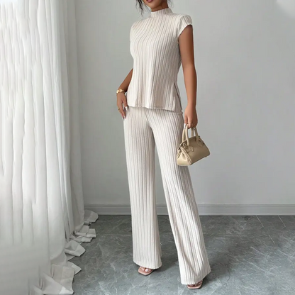 ✨🛒50 % de réduction🔥 Ensemble deux pièces composé d'un haut à col montant élégant et d'un pantalon à jambes larges