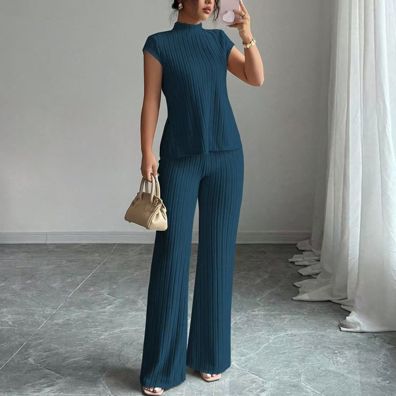 ✨🛒50 % de réduction🔥 Ensemble deux pièces composé d'un haut à col montant élégant et d'un pantalon à jambes larges