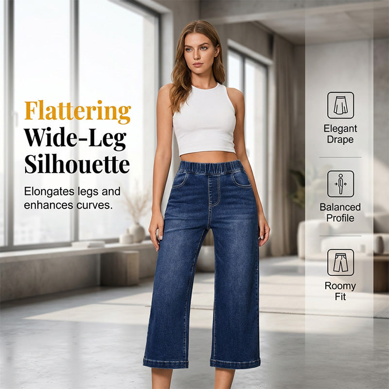 🌼56 % de réduction👖 Jean Denim Large & Court | Taille Élastique Sans Bouton ✨