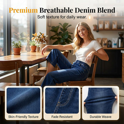 🌼56 % de réduction👖 Jean Denim Large & Court | Taille Élastique Sans Bouton ✨