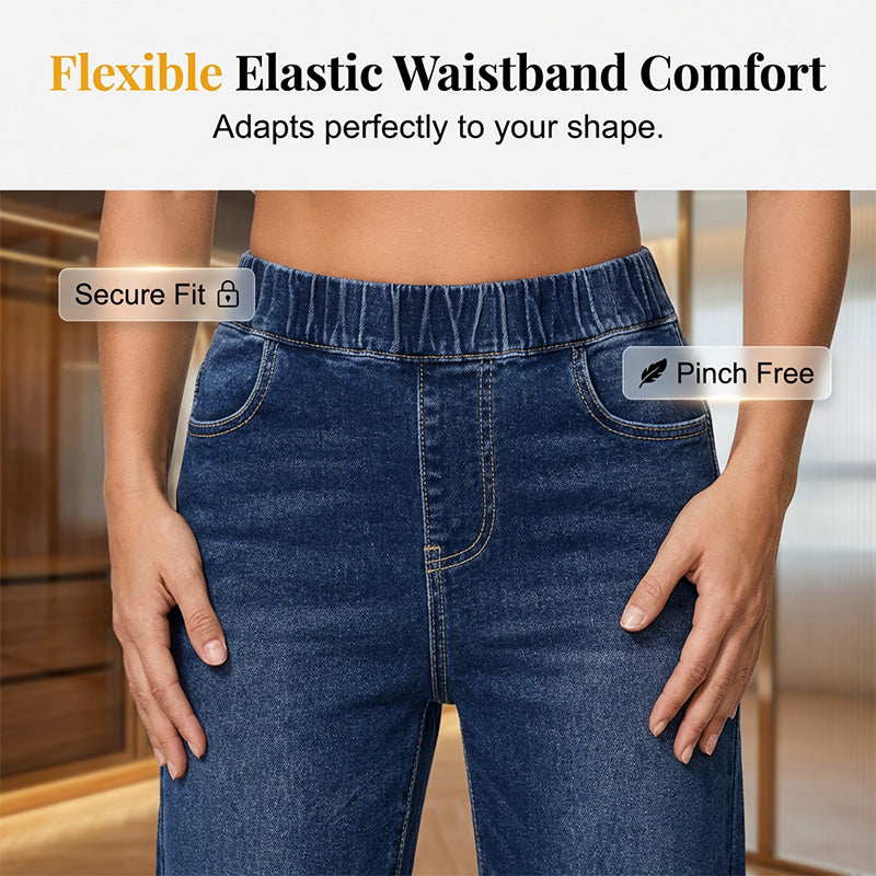 🌼56 % de réduction👖 Jean Denim Large & Court | Taille Élastique Sans Bouton ✨