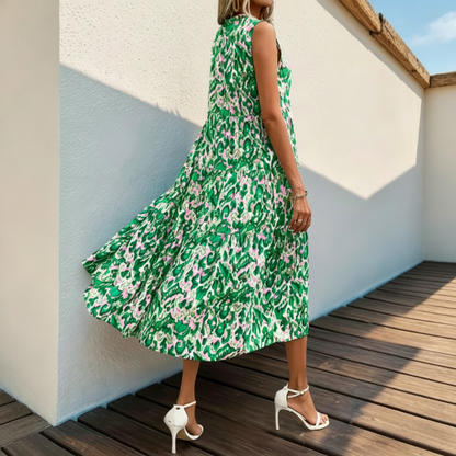 👗🌸☀️ PROMO -50% EN CE MOMENT ! Robe Midi à Volants sans Manches – Imprimé Abstrait, Coupe Fluide (7 Couleurs, S-XL)