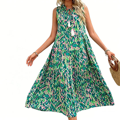 👗🌸☀️ PROMO -50% EN CE MOMENT ! Robe Midi à Volants sans Manches – Imprimé Abstrait, Coupe Fluide (7 Couleurs, S-XL)