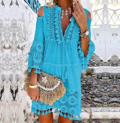 👗 50% DE RÉDUCTION 🌸 Robe femme large en coton & lin brodée – Coupe ample, respirante & anti-UV – Motif délicat, style bohème chic & polyvalente – parfaite pour l’été ☀️✨
