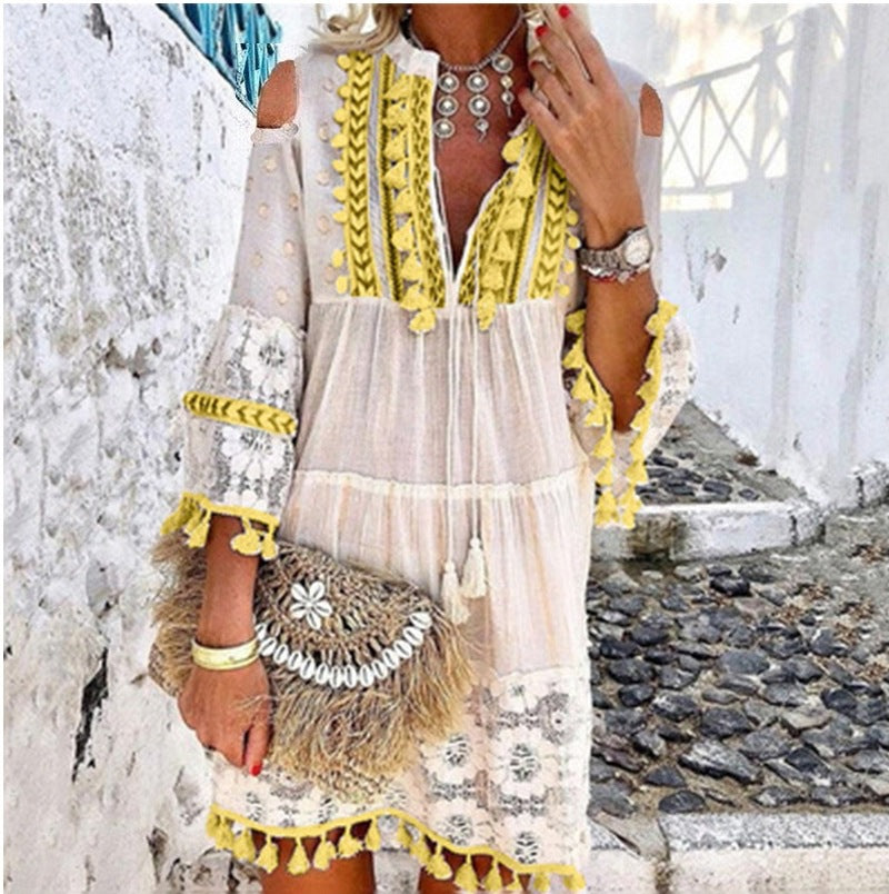 👗 50% DE RÉDUCTION 🌸 Robe femme large en coton & lin brodée – Coupe ample, respirante & anti-UV – Motif délicat, style bohème chic & polyvalente – parfaite pour l’été ☀️✨