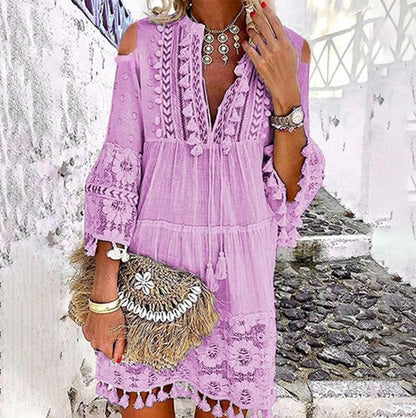 👗 50% DE RÉDUCTION 🌸 Robe femme large en coton & lin brodée – Coupe ample, respirante & anti-UV – Motif délicat, style bohème chic & polyvalente – parfaite pour l’été ☀️✨