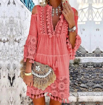 👗 50% DE RÉDUCTION 🌸 Robe femme large en coton & lin brodée – Coupe ample, respirante & anti-UV – Motif délicat, style bohème chic & polyvalente – parfaite pour l’été ☀️✨