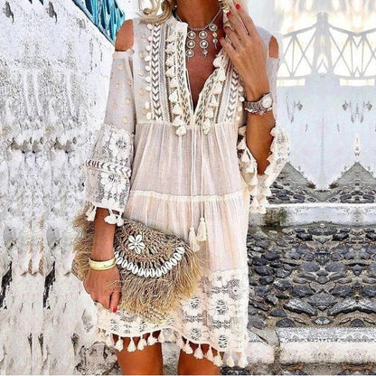 👗 50% DE RÉDUCTION 🌸 Robe femme large en coton & lin brodée – Coupe ample, respirante & anti-UV – Motif délicat, style bohème chic & polyvalente – parfaite pour l’été ☀️✨