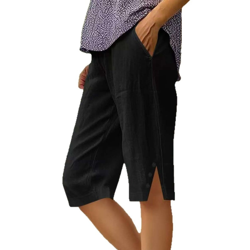⏳Offre à durée limitée⏰Pantalon capri décontracté unie avec poches pour femme