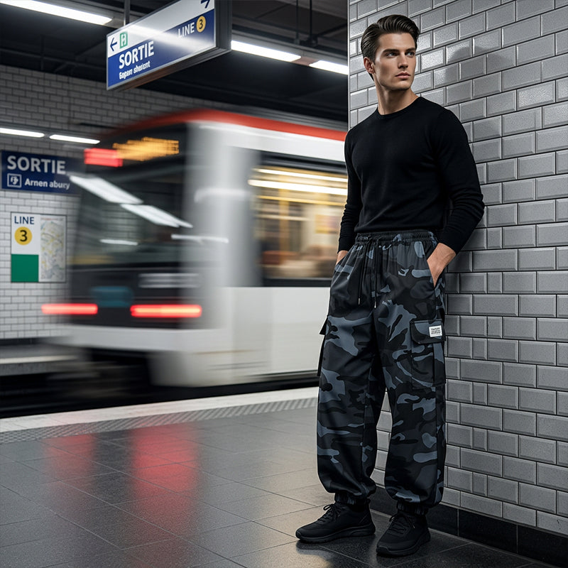 👖 50 % DE RÉDUCTION POUR UNE DURÉE LIMITÉE ! 😎  Pantalon décontracté camouflage – Taille élastiquée, poches cargo, bas évasés 🪂