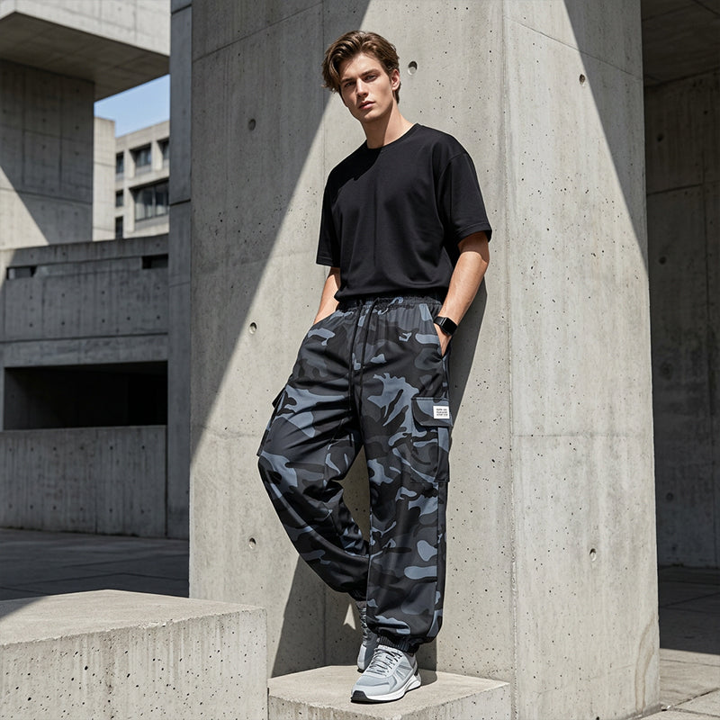 👖 50 % DE RÉDUCTION POUR UNE DURÉE LIMITÉE ! 😎  Pantalon décontracté camouflage – Taille élastiquée, poches cargo, bas évasés 🪂