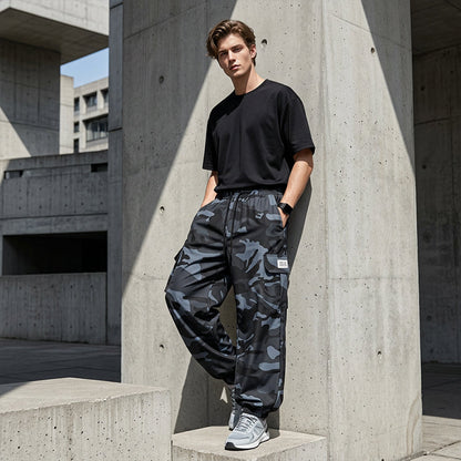 👖 50 % DE RÉDUCTION POUR UNE DURÉE LIMITÉE ! 😎  Pantalon décontracté camouflage – Taille élastiquée, poches cargo, bas évasés 🪂