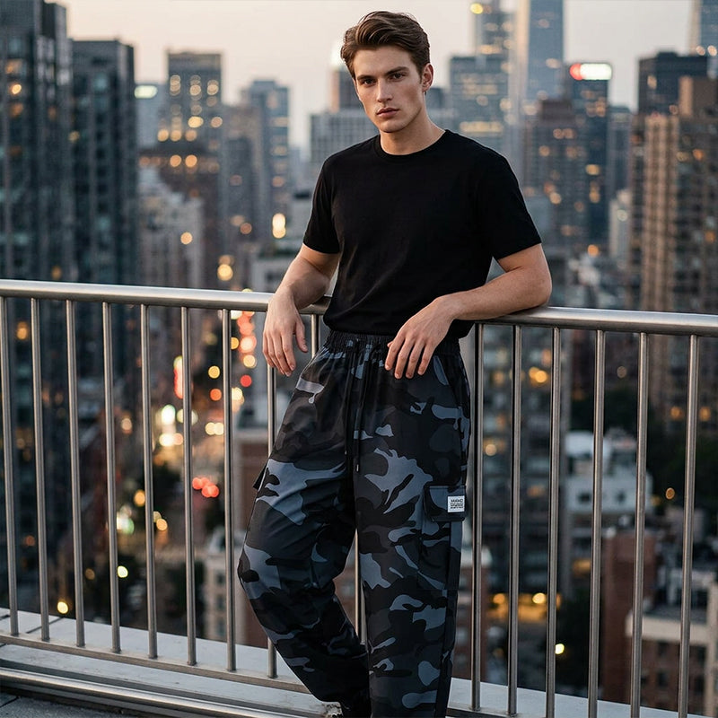 👖 50 % DE RÉDUCTION POUR UNE DURÉE LIMITÉE ! 😎  Pantalon décontracté camouflage – Taille élastiquée, poches cargo, bas évasés 🪂