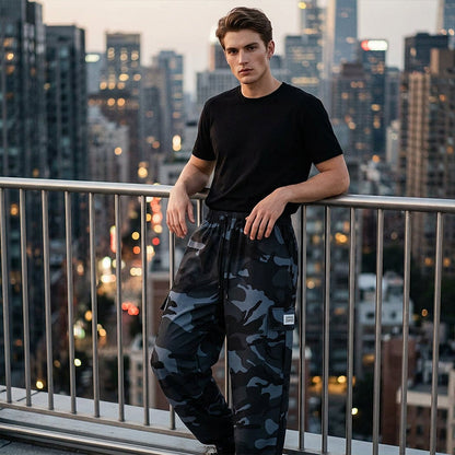 👖 50 % DE RÉDUCTION POUR UNE DURÉE LIMITÉE ! 😎  Pantalon décontracté camouflage – Taille élastiquée, poches cargo, bas évasés 🪂
