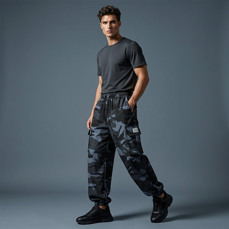 👖 50 % DE RÉDUCTION POUR UNE DURÉE LIMITÉE ! 😎  Pantalon décontracté camouflage – Taille élastiquée, poches cargo, bas évasés 🪂