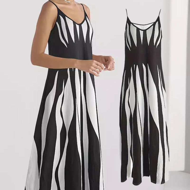 ❤️❤️Robe Imprimée à Col en V et à Bretelles Spaghetti pour Femmes