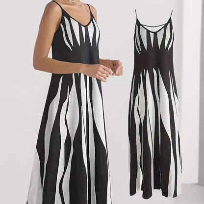 ❤️❤️Robe Imprimée à Col en V et à Bretelles Spaghetti pour Femmes