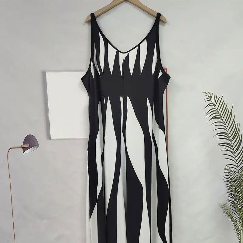 ❤️❤️Robe Imprimée à Col en V et à Bretelles Spaghetti pour Femmes