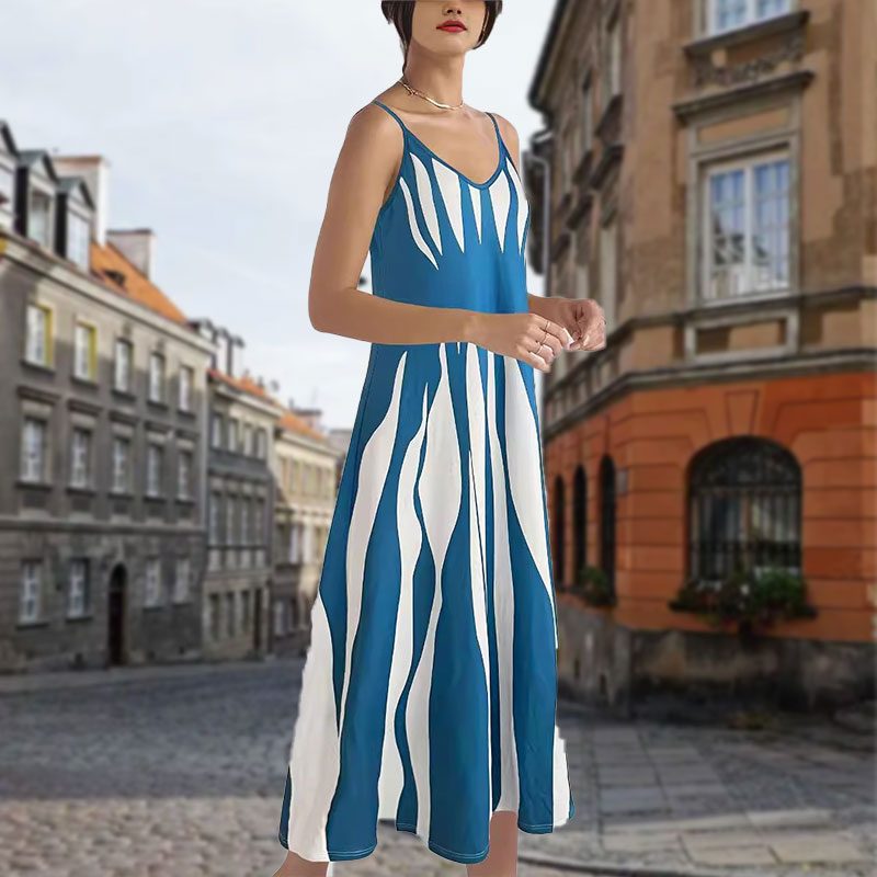 ❤️❤️Robe Imprimée à Col en V et à Bretelles Spaghetti pour Femmes