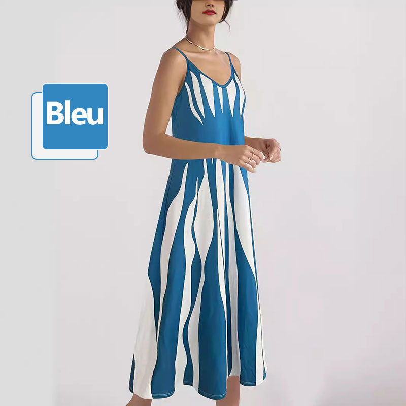 ❤️❤️Robe Imprimée à Col en V et à Bretelles Spaghetti pour Femmes