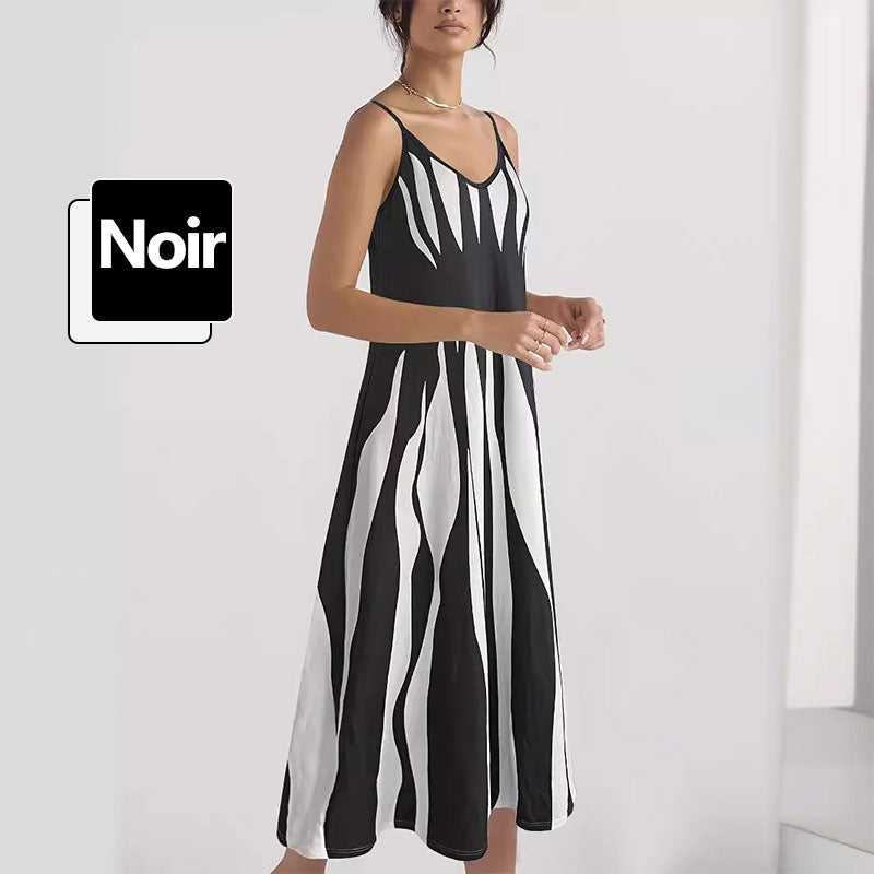 ❤️❤️Robe Imprimée à Col en V et à Bretelles Spaghetti pour Femmes