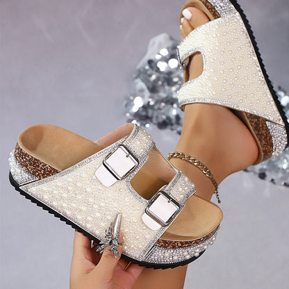 🌼Mules Scintillantes ✅ Plate-forme Liège & Semelle Ergonomique | Perles et Strass 👡 50 % de réduction + livraison gratuite🔥