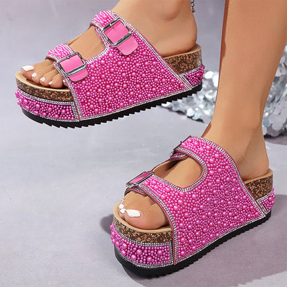 🌼Mules Scintillantes ✅ Plate-forme Liège & Semelle Ergonomique | Perles et Strass 👡 50 % de réduction + livraison gratuite🔥
