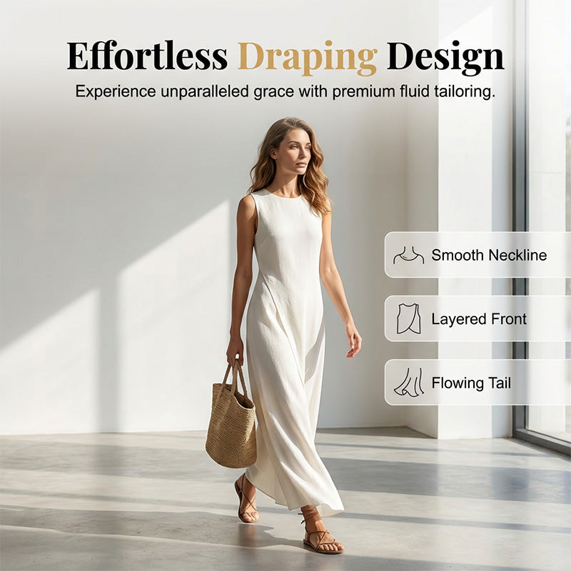 Robe longue chic, asymétrique et sans manches