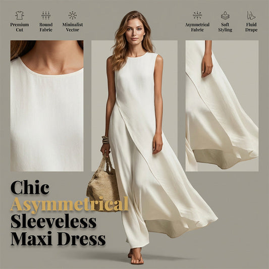 Robe longue chic, asymétrique et sans manches