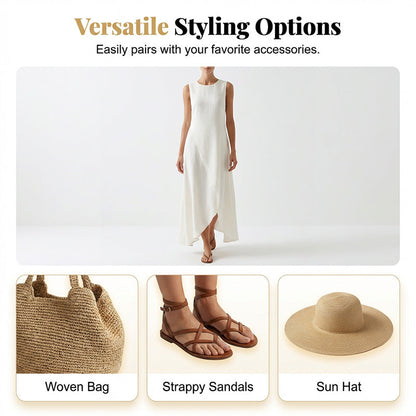 Robe longue chic, asymétrique et sans manches