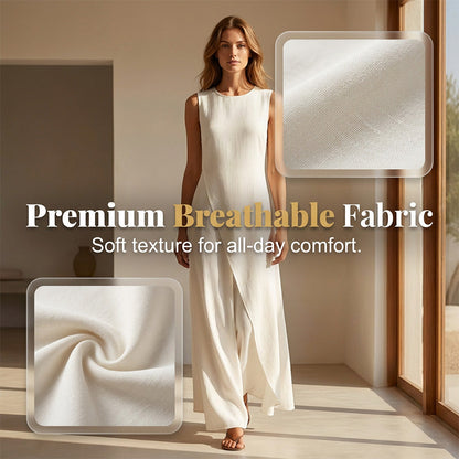 Robe longue chic, asymétrique et sans manches