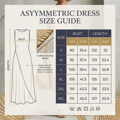 Robe longue chic, asymétrique et sans manches