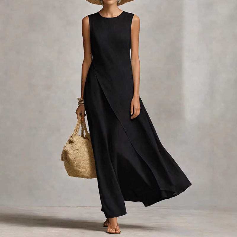 Robe longue chic, asymétrique et sans manches