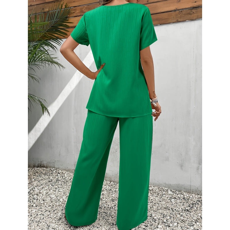 🔥Ensemble décontracté pour femme : haut asymétrique et pantalon à jambes larges✈️