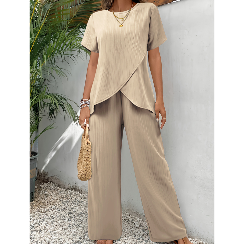 🔥Ensemble décontracté pour femme : haut asymétrique et pantalon à jambes larges✈️