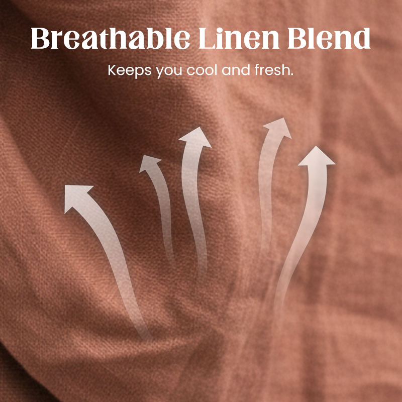Ensemble haut et pantalon en lin mélangé respirant à col en V
