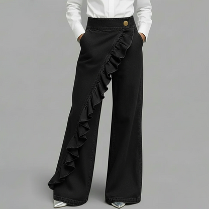 🎉 Fête à moitié prix !👖Pantalon en jean à jambes larges et volants asymétriques pour femme – Élégant, respirant et une pièce unique qui ne passe pas inaperçue 💥